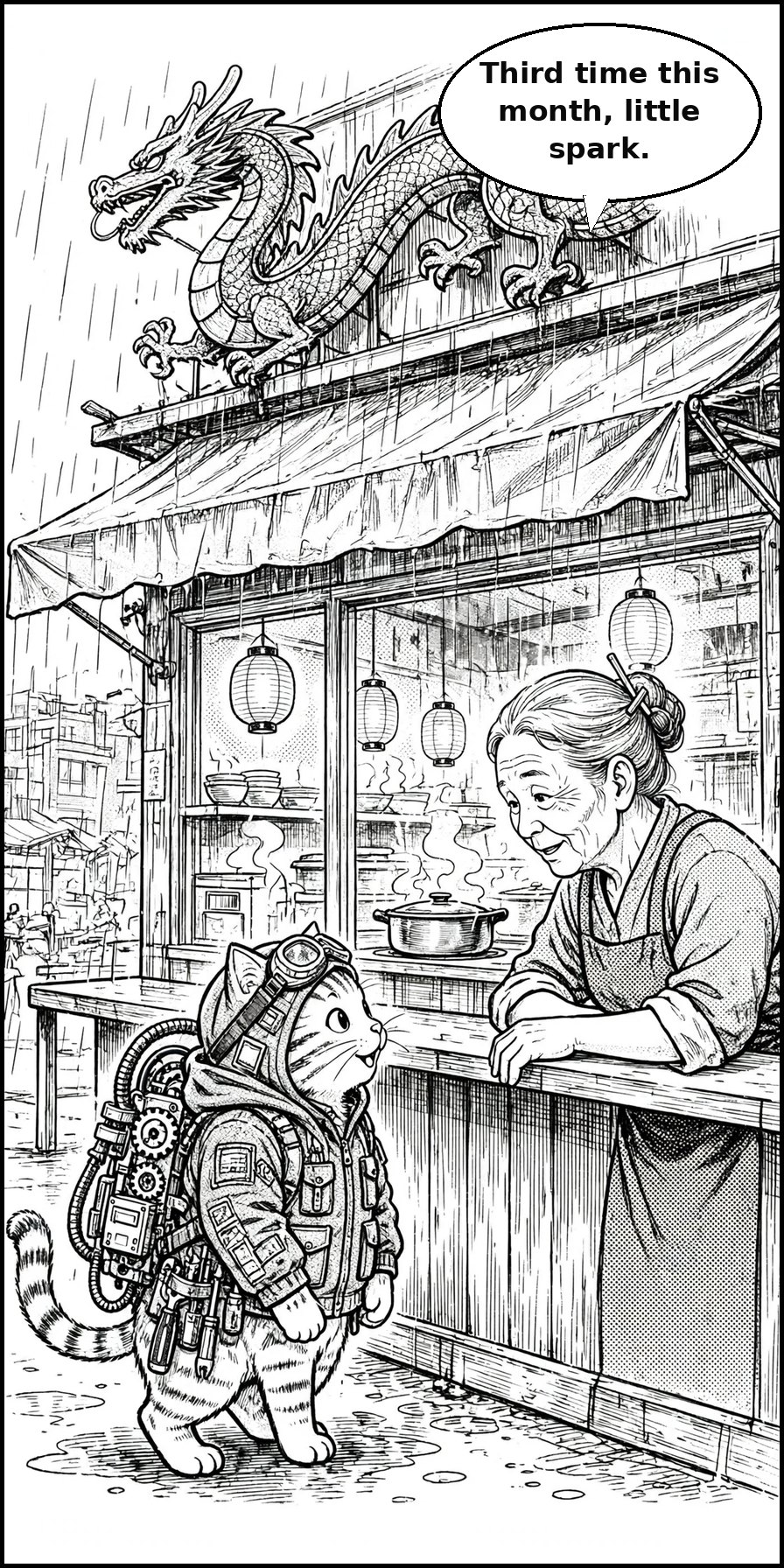 Manga panel 3 of Chapter 1: Third time this month, little spark.